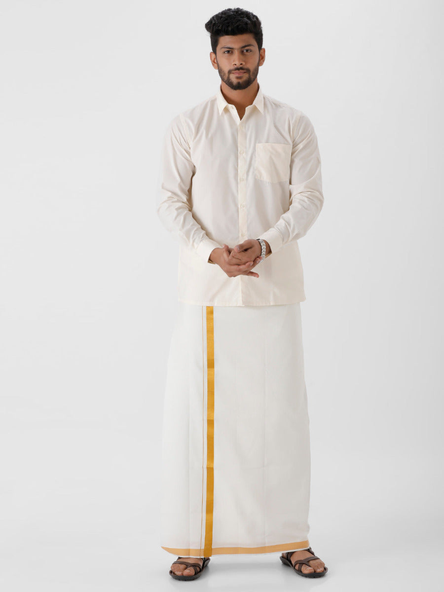 Mens Cotton Cream Shirt Full Sleeves Kalyan Cotton-Full view