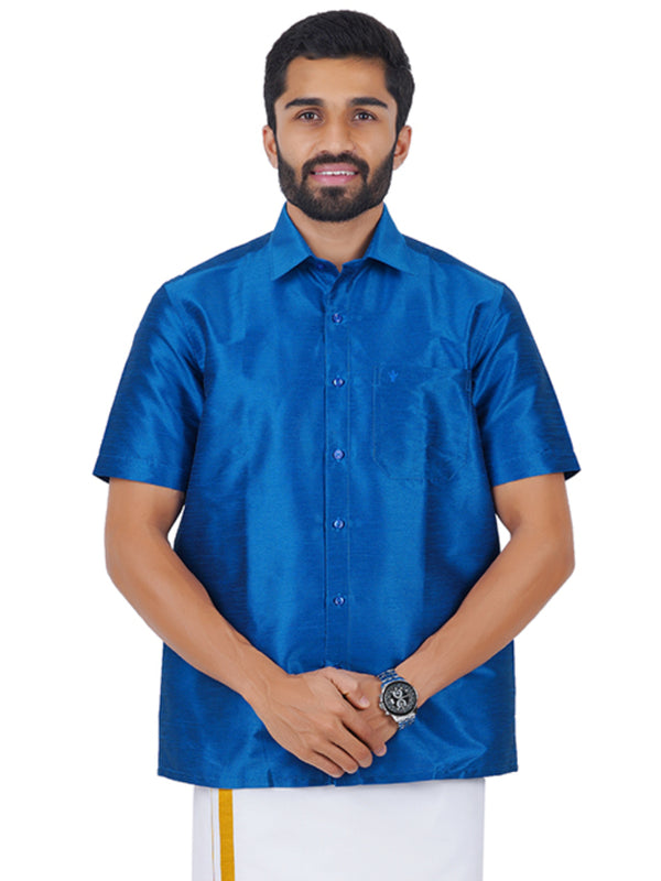 Mens Solid Fancy Half Sleeves Shirt Royal Blue