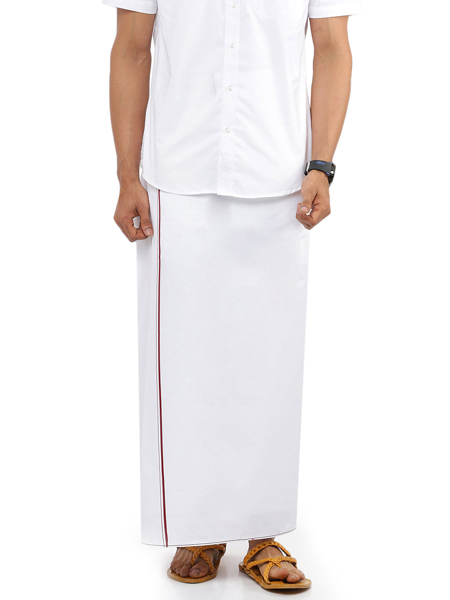 Mens Single Dhoti White with Small Border Ice Gold Maroon