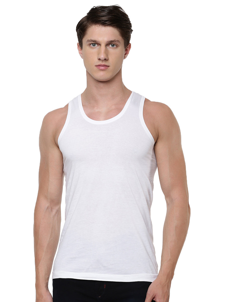 Men Fine Cotton White Vest RN Plus Size Rise Up