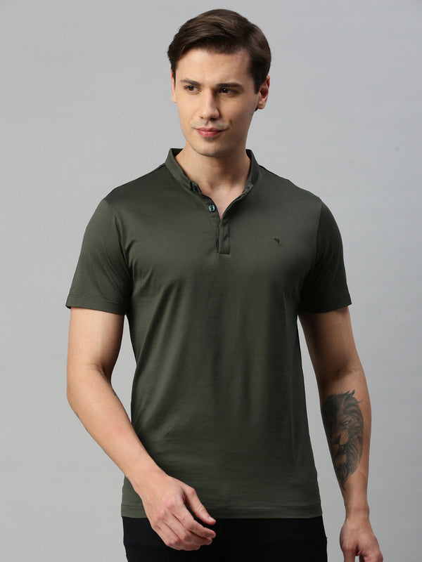 Mens Green Smart Fit Mandarin Collar T-shirt MM3