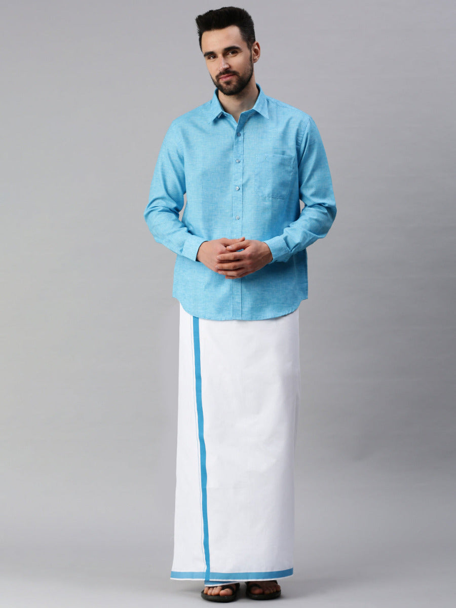 Mens Matching Border Dhoti & Full Sleeves Shirt Set Trendy CC5-Full view\
