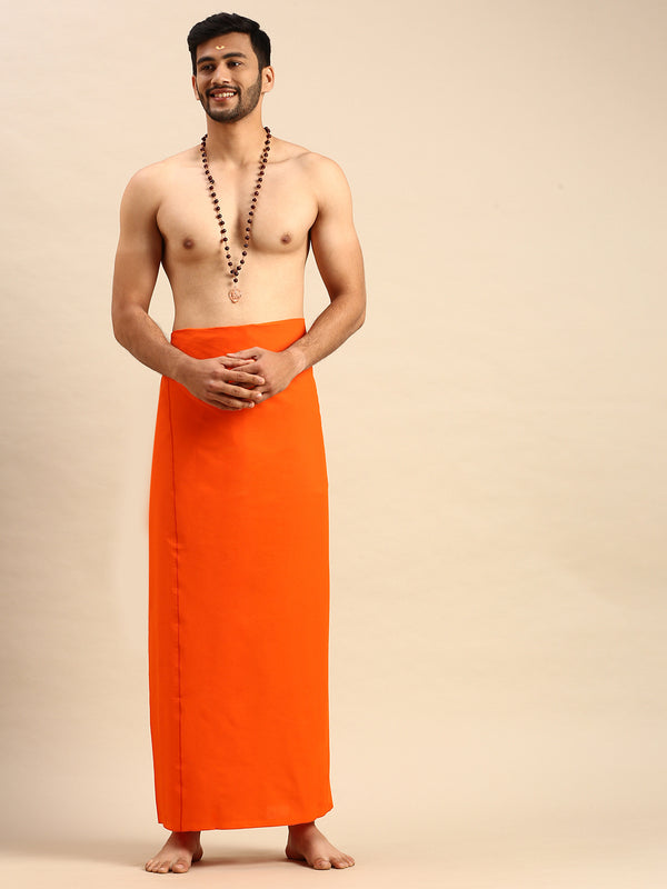 Mens Color Dhoti with Small Border Golden Orange