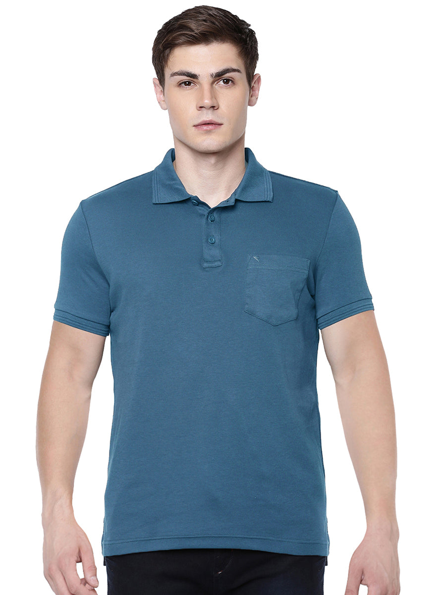 Super Combed Cotton Polo T-Shirt Peacock Blue with Chest Pocket