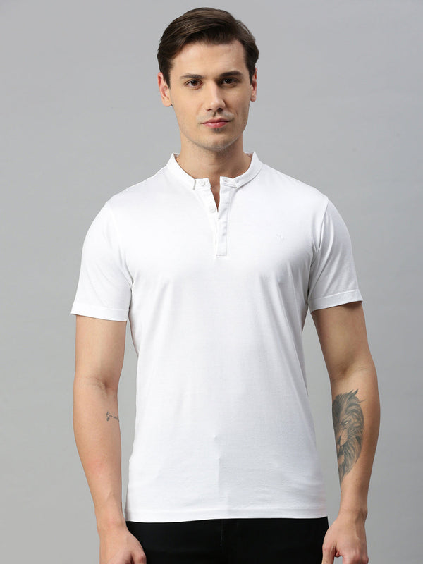 Mens White Smart Fit Mandarin Collar T-shirt MM2