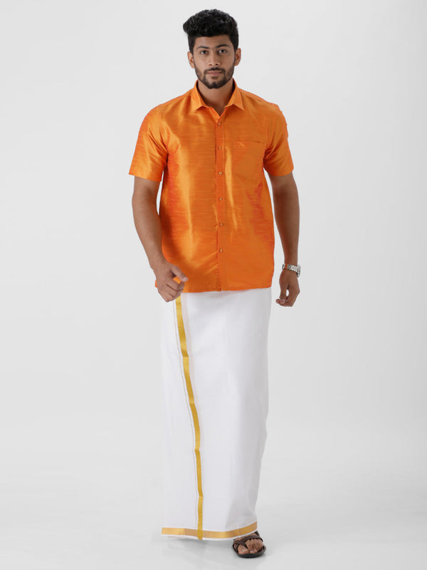 Buy RAMRAJ COTTON Men Silk Shirt and Panchakajam Dhoti Pant and Towel at  Amazon.in