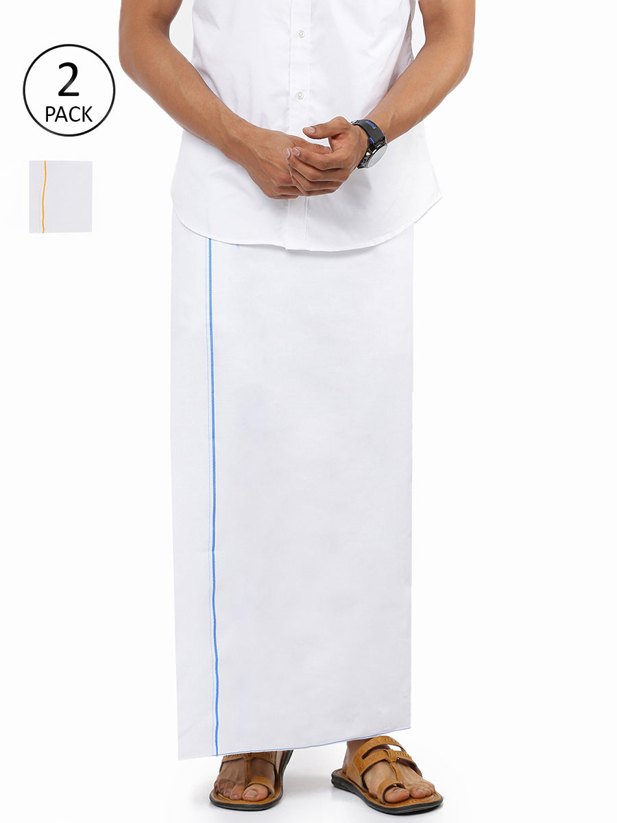 Mens White Dhoti with Small Border Libra BY (2 PCs Combo)