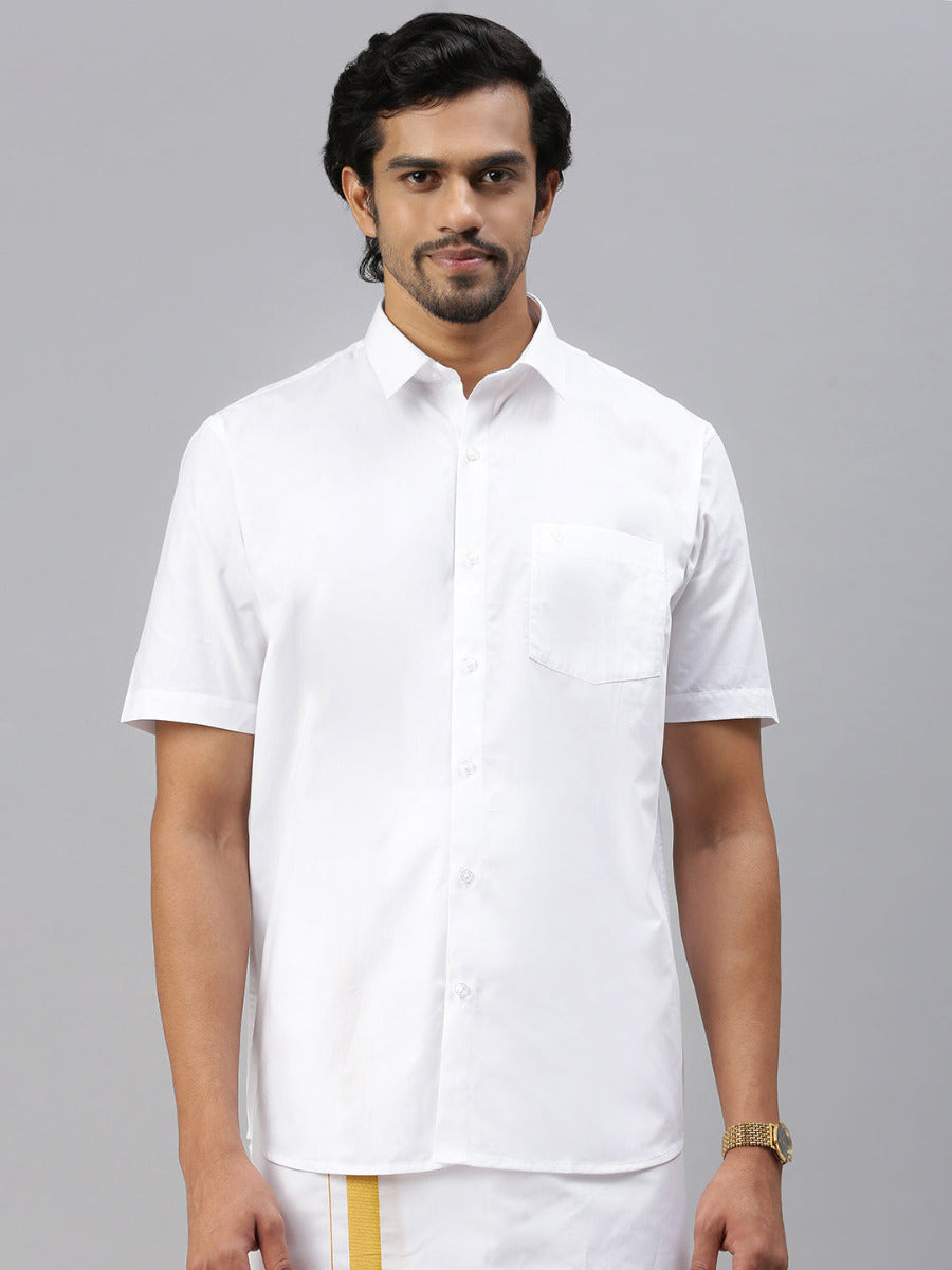 Mens 100% Cotton White Shirt Half Sleeves Breeze Cotton