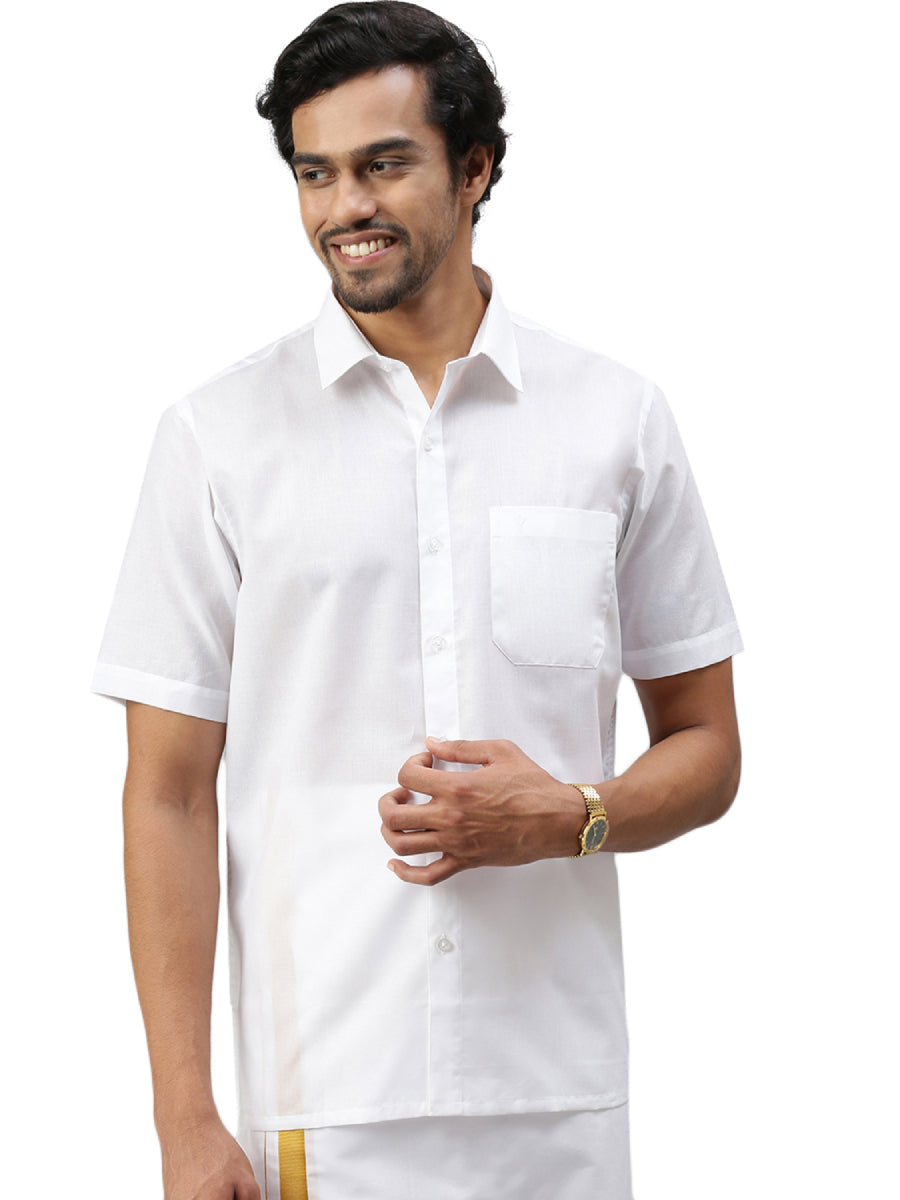 Mens Poly Cotton Half Sleeves White Shirt Expert