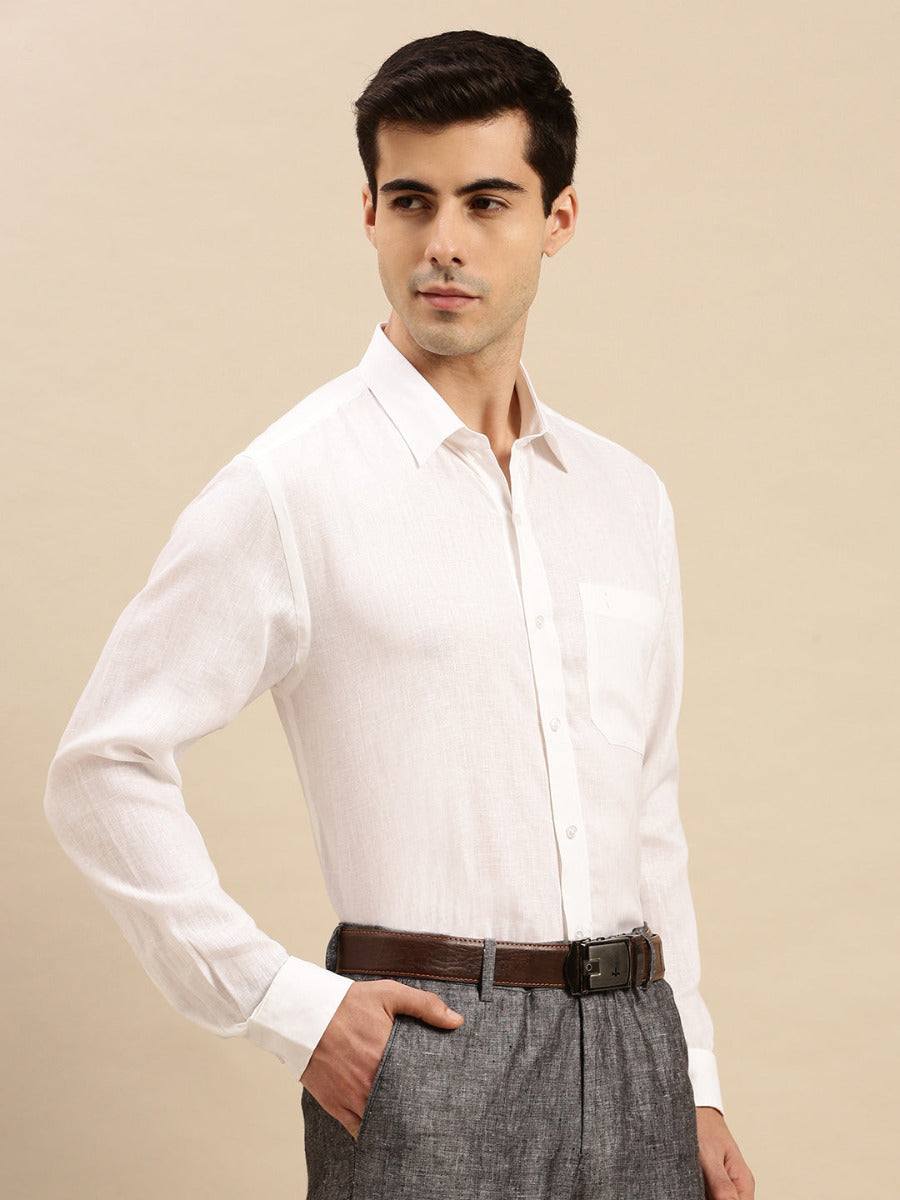 Mens Smart Fit 100% Cotton White Shirt Full Sleeves White Trend -Side view