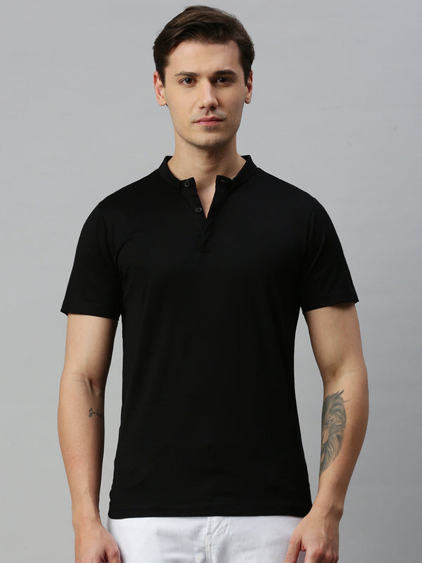 Mens Black Smart Fit Mandarin Collar T-shirt MM1