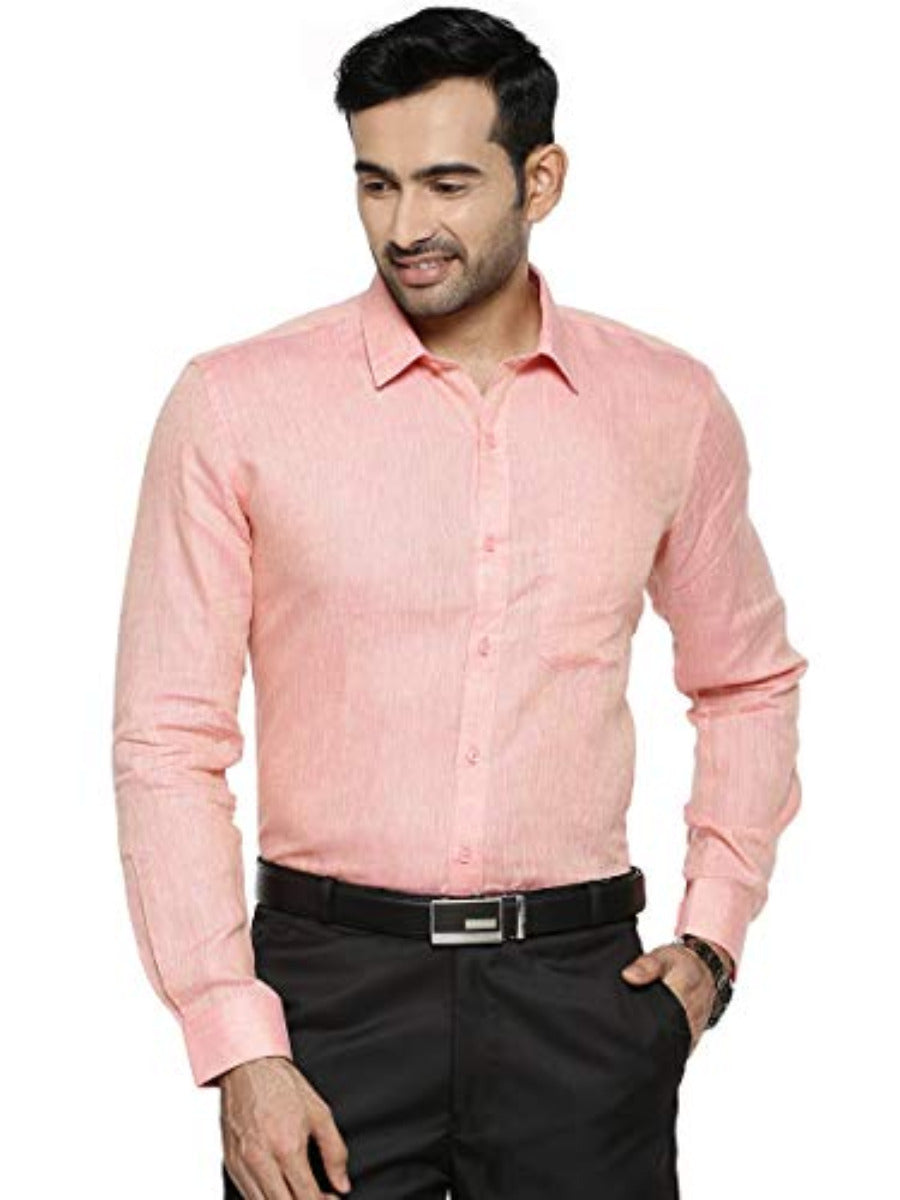 Mens Pure Linen Full Sleeves Shirt Pink