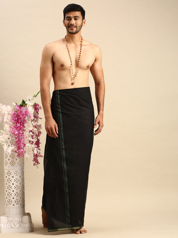 Mens Devotional Dhoti With Big Border Mercury Black