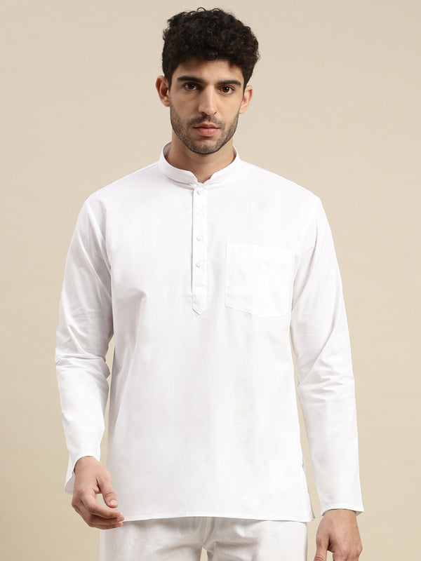 Mens Cotton White Full Sleeve Short Length Kurta