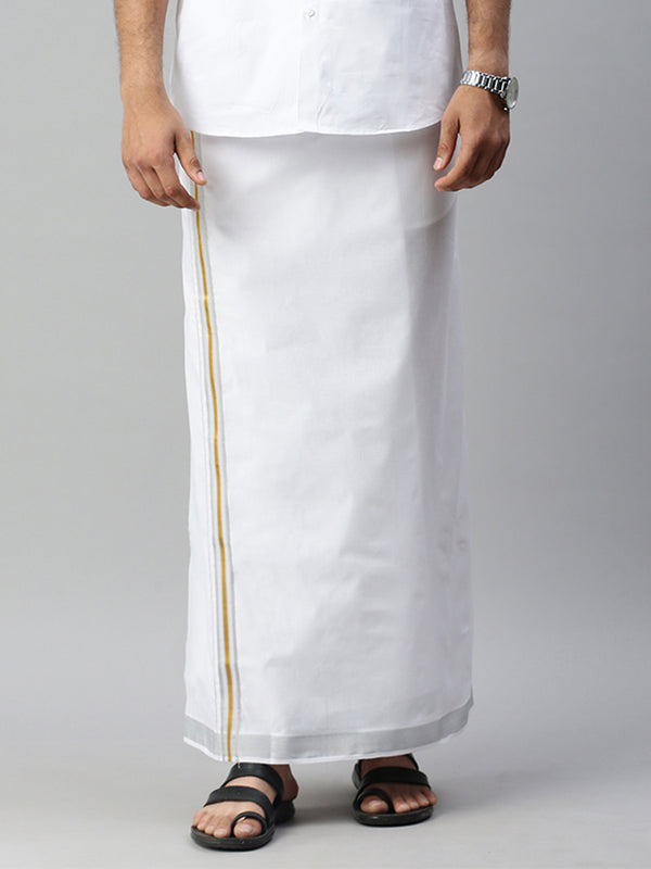 Mens Single Dhoti with Gen Trend Silver Fancy with Gold Jari Border