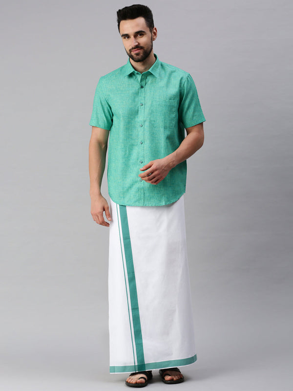 Mens Matching Border Dhoti & Half Sleeves Shirt Set Trendy CC7