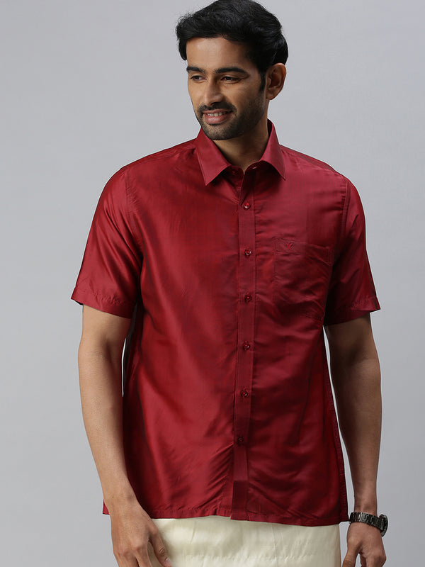 Mens Pure Silk Colour Shirt Maroon