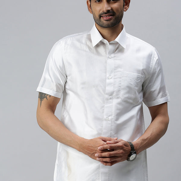 Shop Online Mens Silk Half Sleeves Shirt - White | Ramraj Cotton