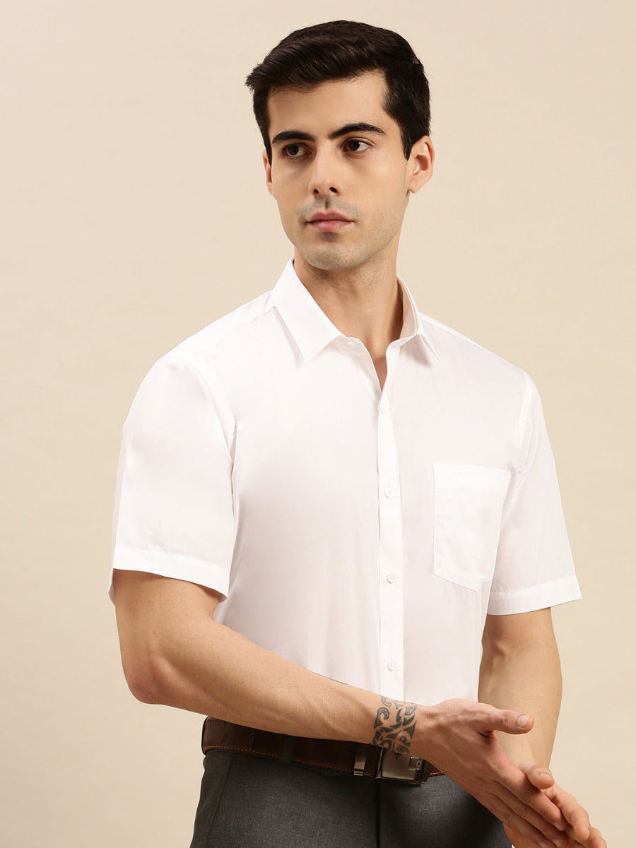 Mens Premium Pure Cotton White Shirt Half Sleeves Ultimate R3-Front view