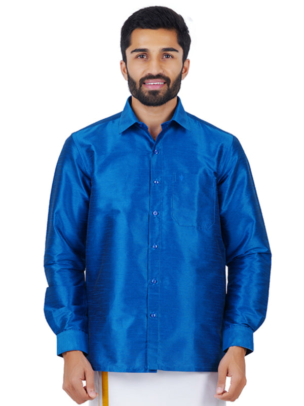 Mens Solid Fancy Full Sleeves Shirt Royal Blue