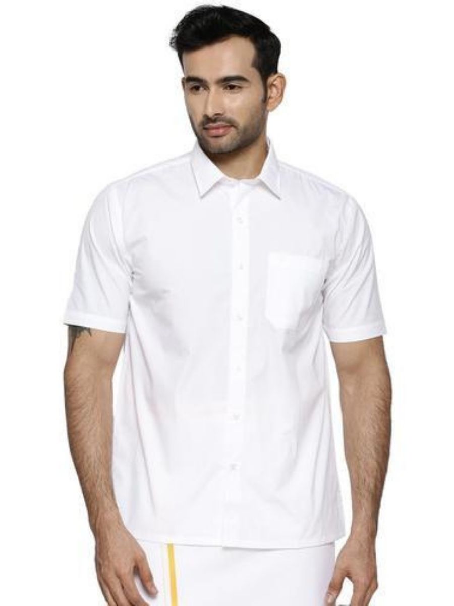Mens Cotton White Shirt Half Sleeves Luxury Cotton-Front view
