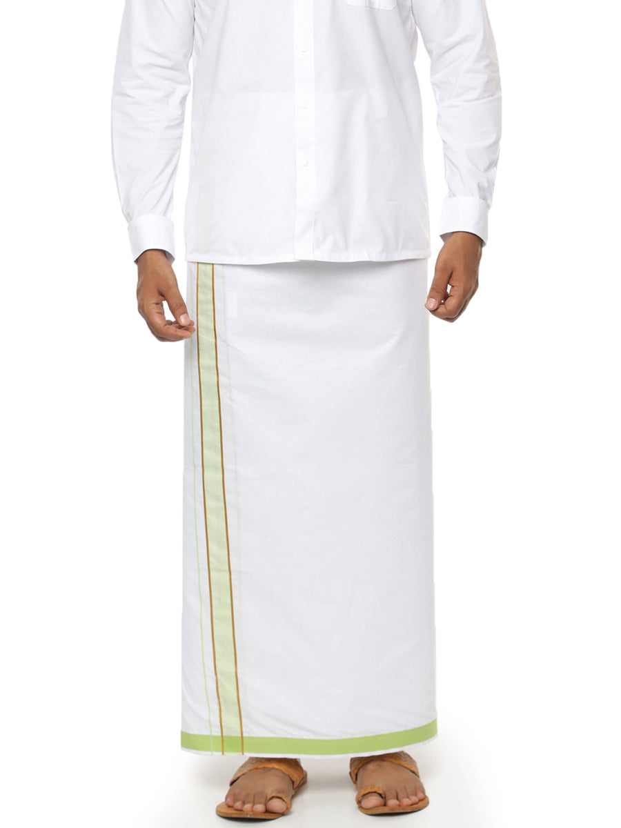 Men Single White Dhoti Holy Wind Jari Fancy Light Green