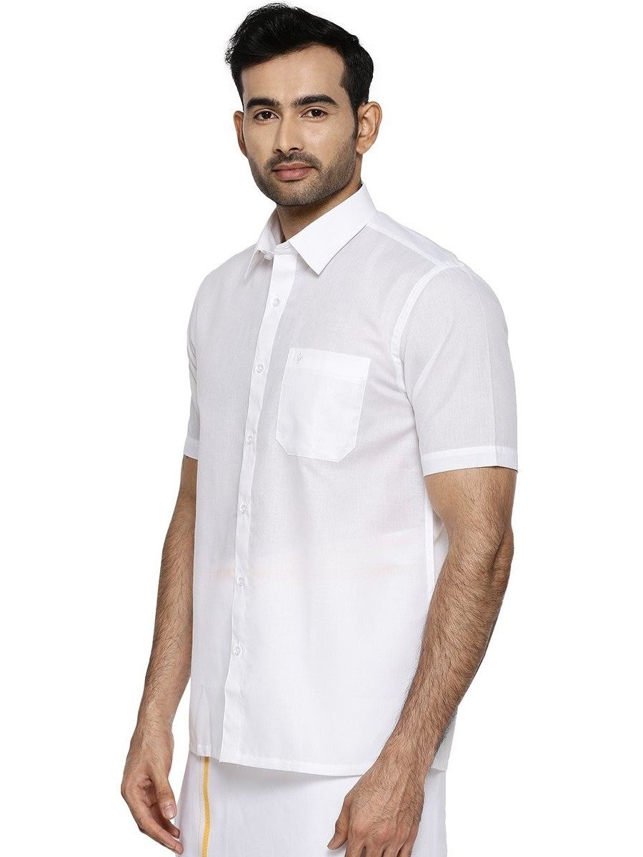 Mens Cotton Mixed White Shirt Half Sleeves Nanow-Side view