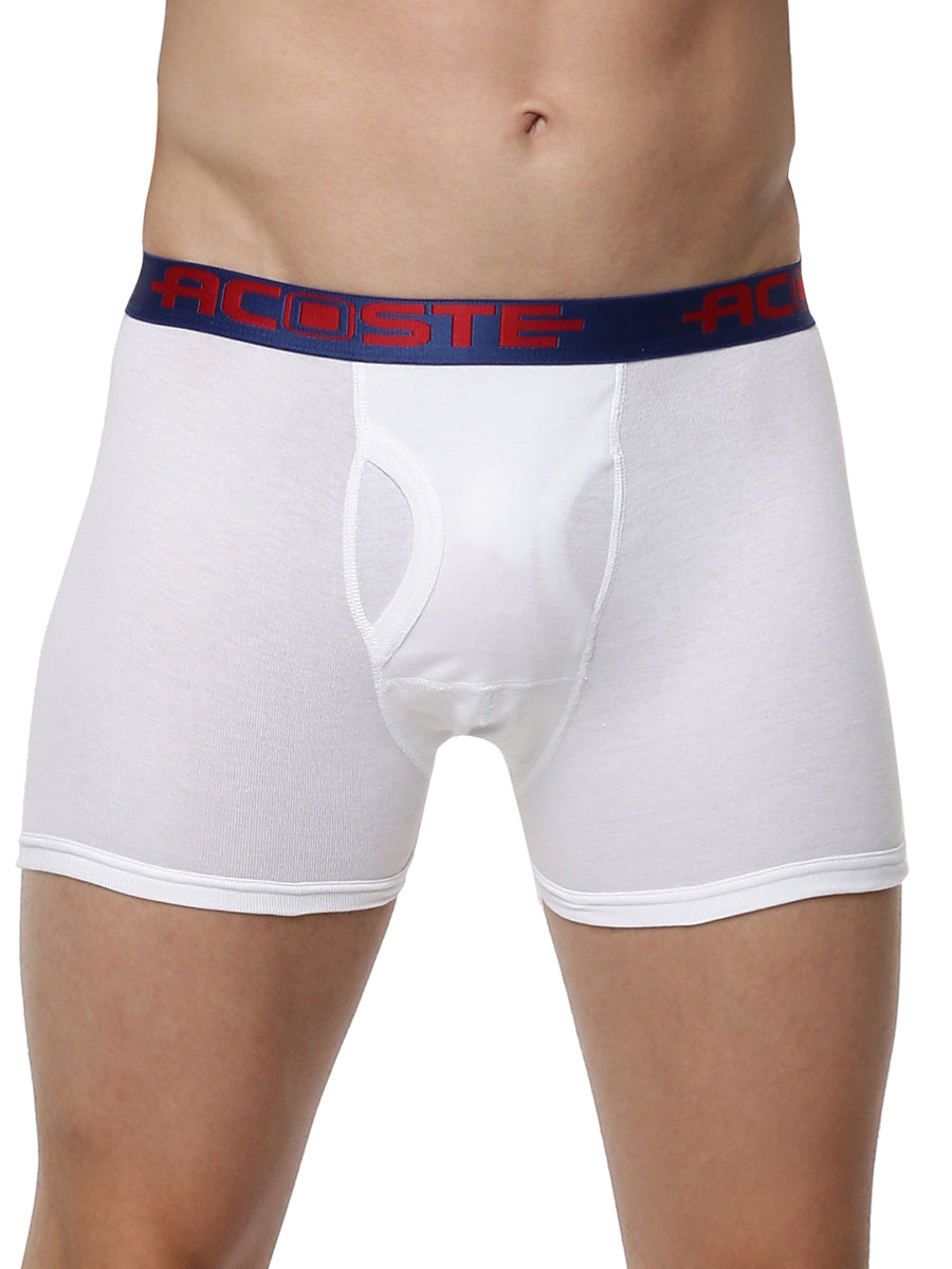 Mens Snug Fit Soft Combed 1 * 1 Rib Outer Elastic Solid White Trunks Acoste 1013 (2 PCs Combo Pack)