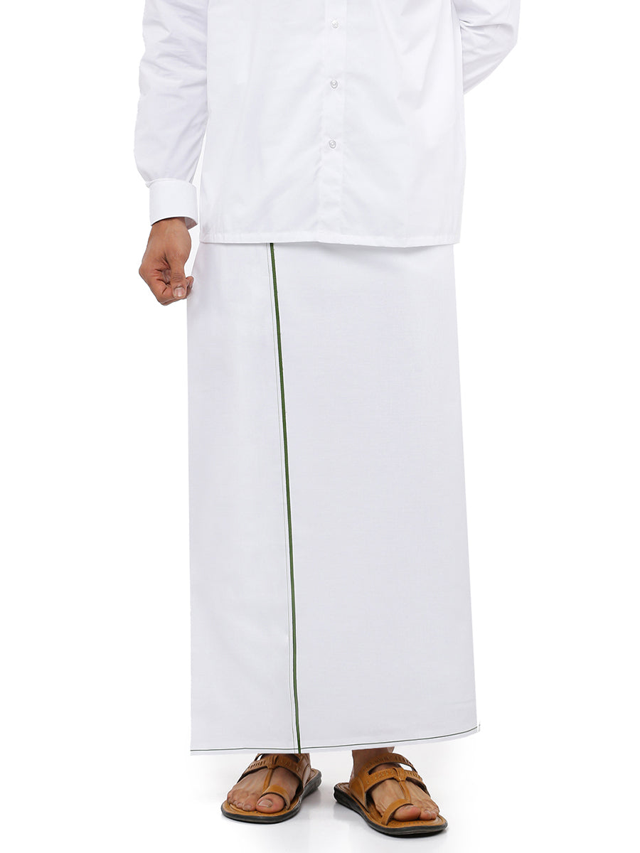 Mens Double Dhoti White with Small Border Gold Win Spl Green