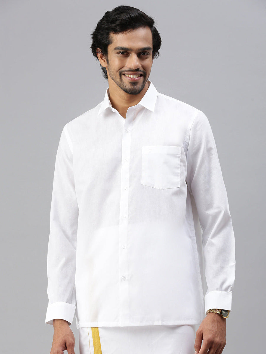 Mens Poly Cotton Full Sleeves Prestigious Fit White Shirt Minister