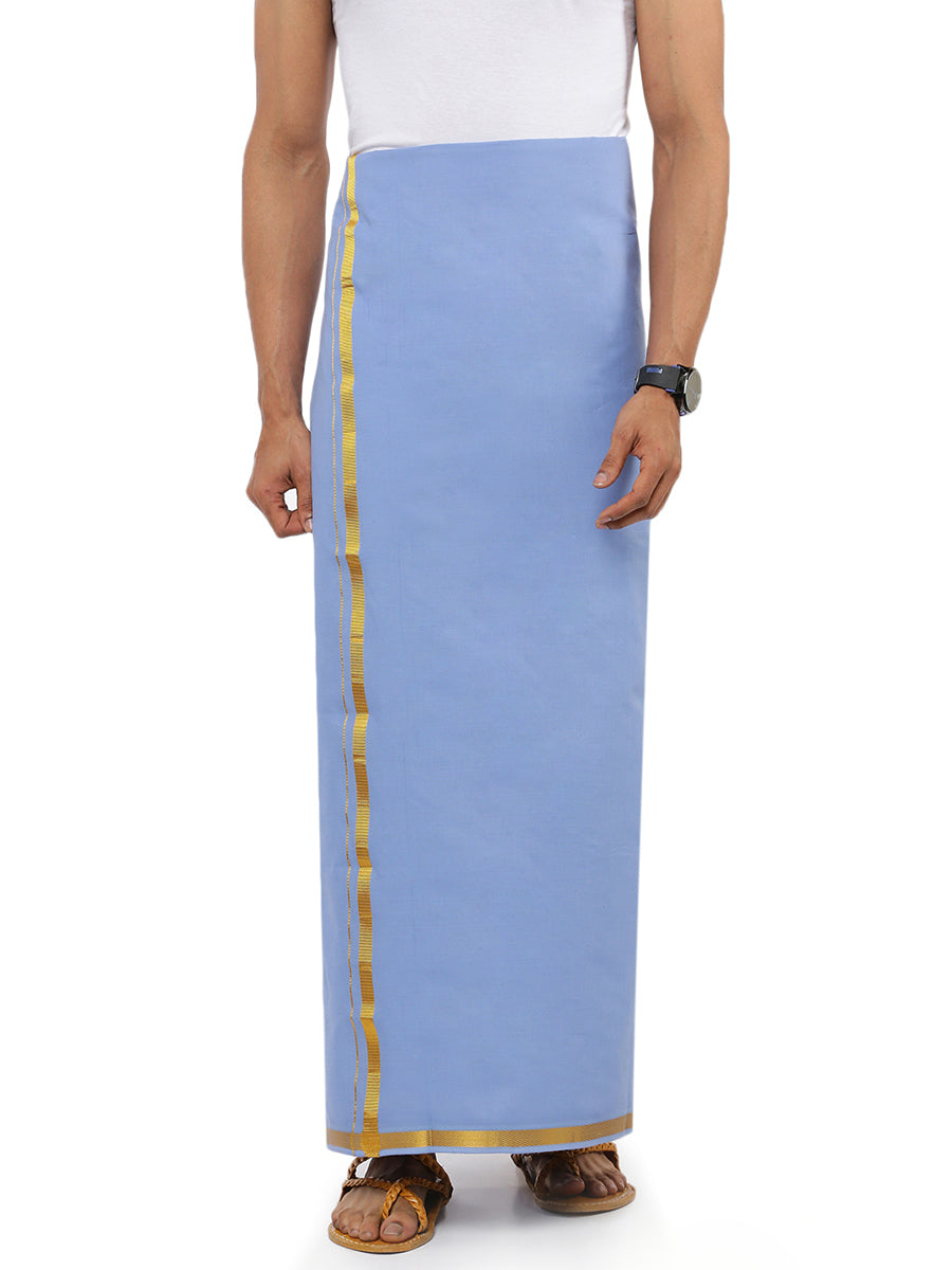 Mens Color Dhoti with Gold Jari Sky Blue Daisy 3