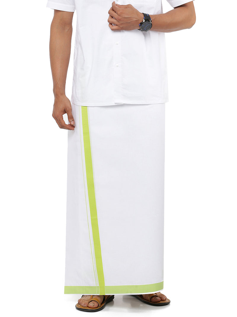 Mens Double Dhoti White with Fancy Border Redfort Special Green