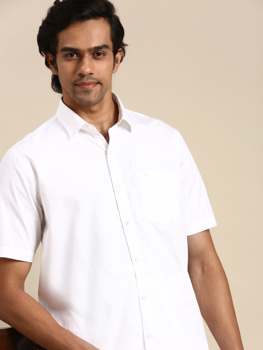 Mens Premium Pure Cotton White Shirt Half Sleeves Ultimate R4-Front view