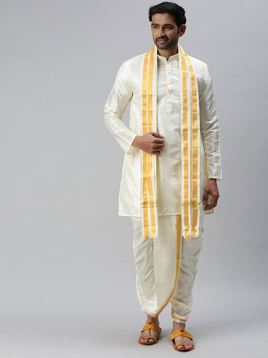 Mens Readymade Silk Panchakacham 3/4" & Towel-Front view