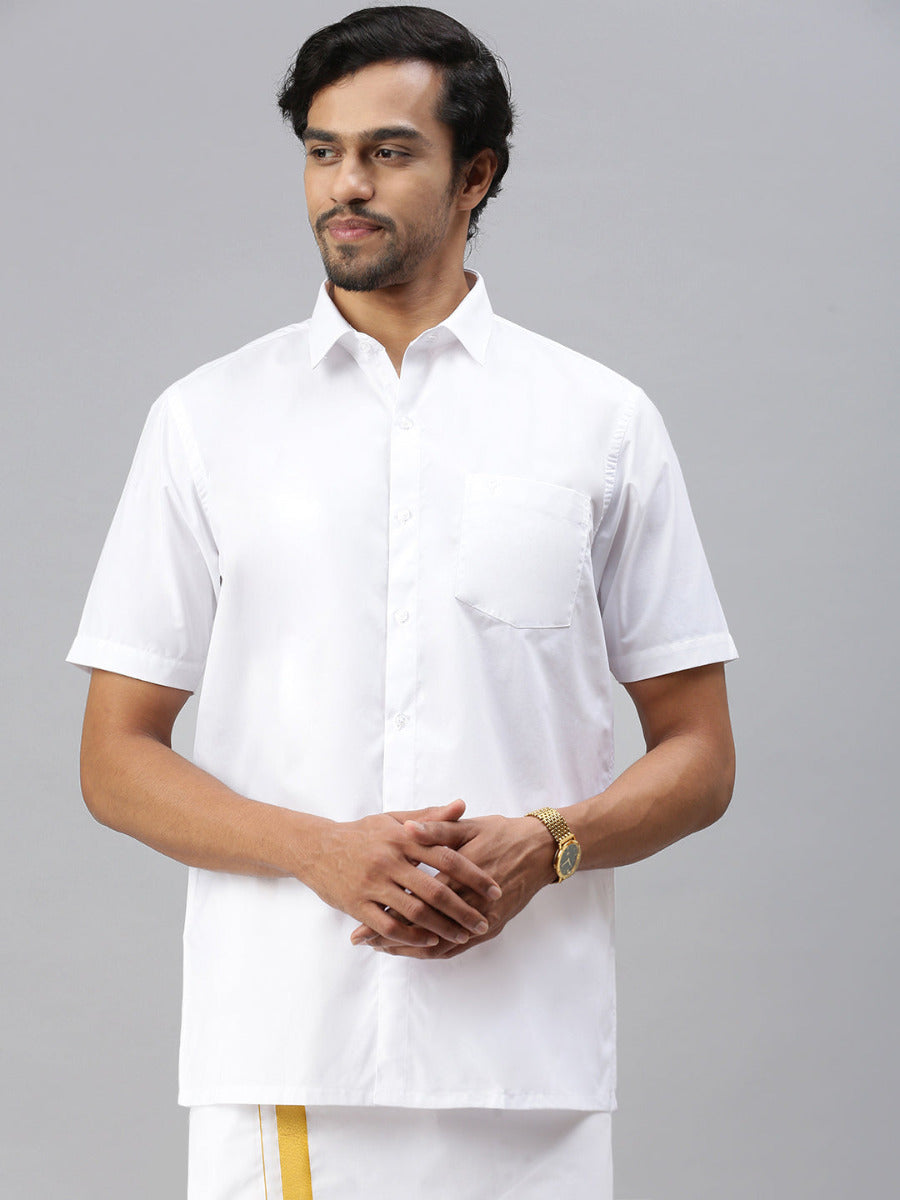 Mens Wrinkle Free White Shirt Half Sleeves Soft Touch