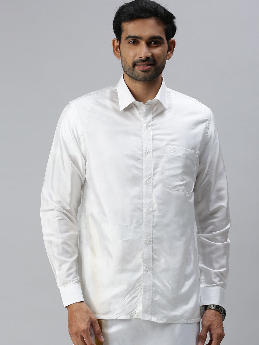 Mens Silk White Full Sleeves Shirt