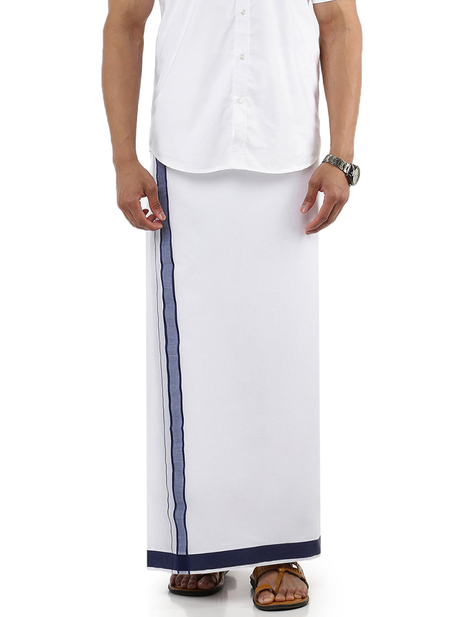Mens Double Dhoti with Fancy Border Anchor Plain Navy