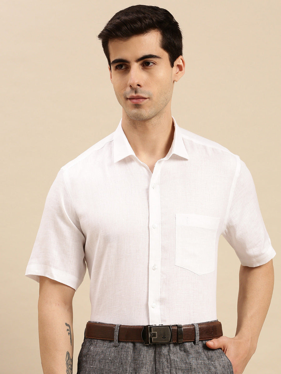 Mens Smart Fit Cotton White Shirt Half Sleeves Challenge