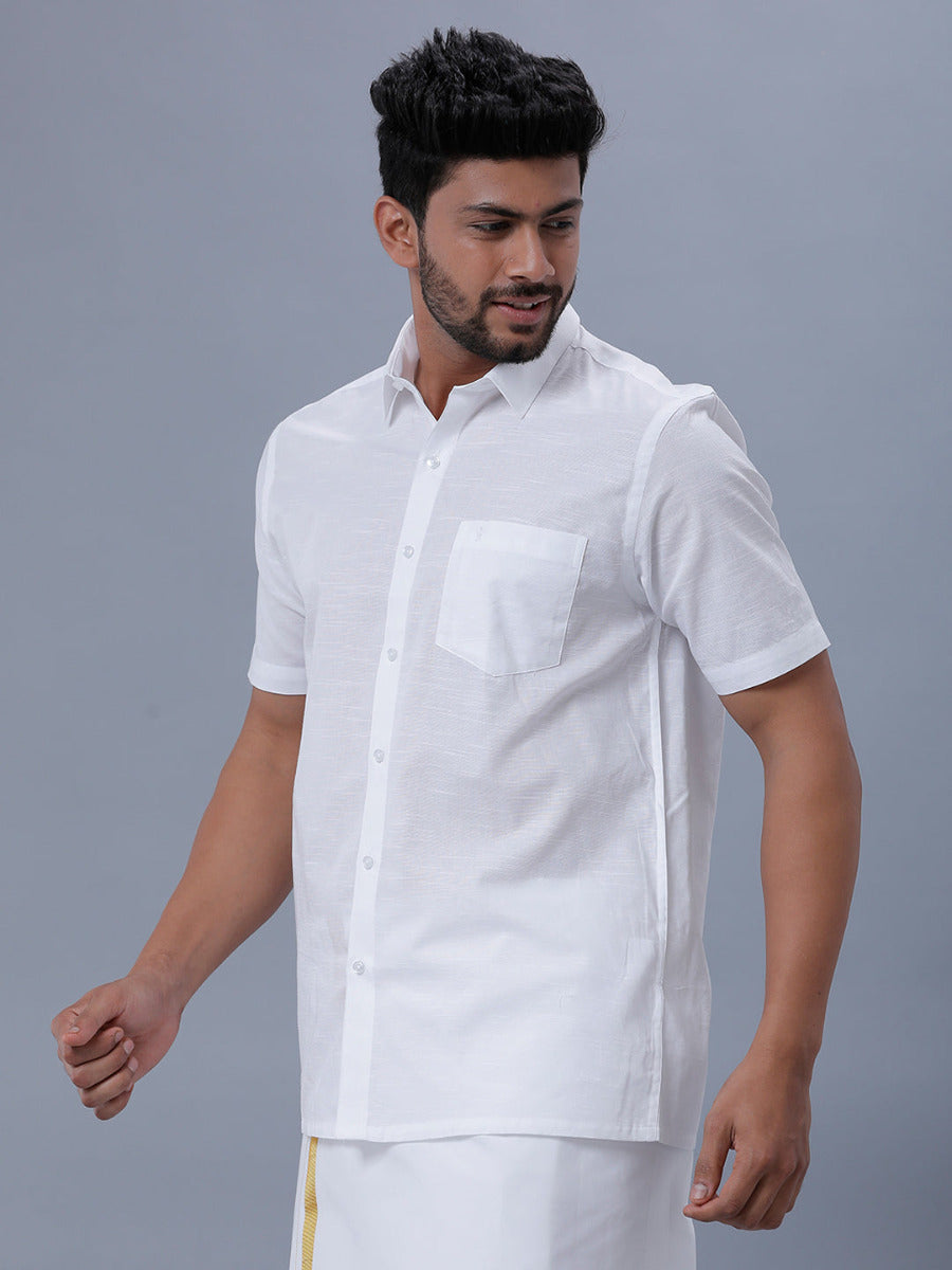 Mens Cotton White Half Sleeves Shirt Celebrity White 32 -Side view