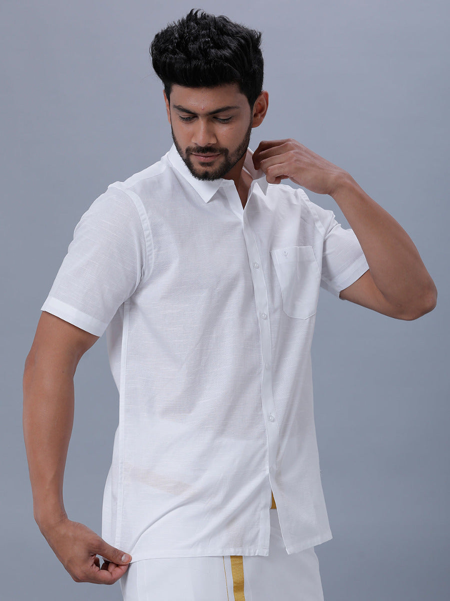 Mens Cotton White Half Sleeves Shirt Celebrity White 32 -Front view
