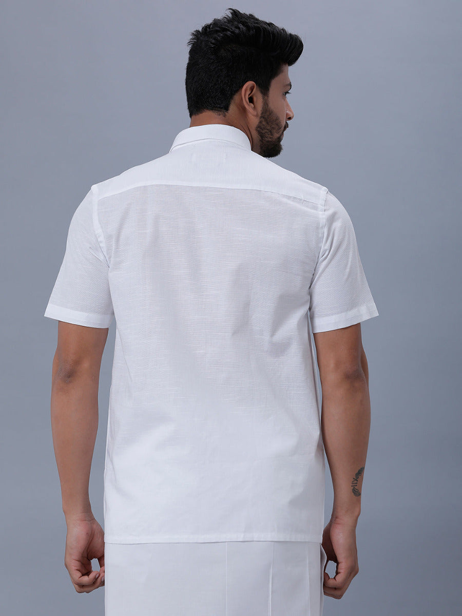 Mens Cotton White Half Sleeves Shirt Celebrity White 32 -Back view