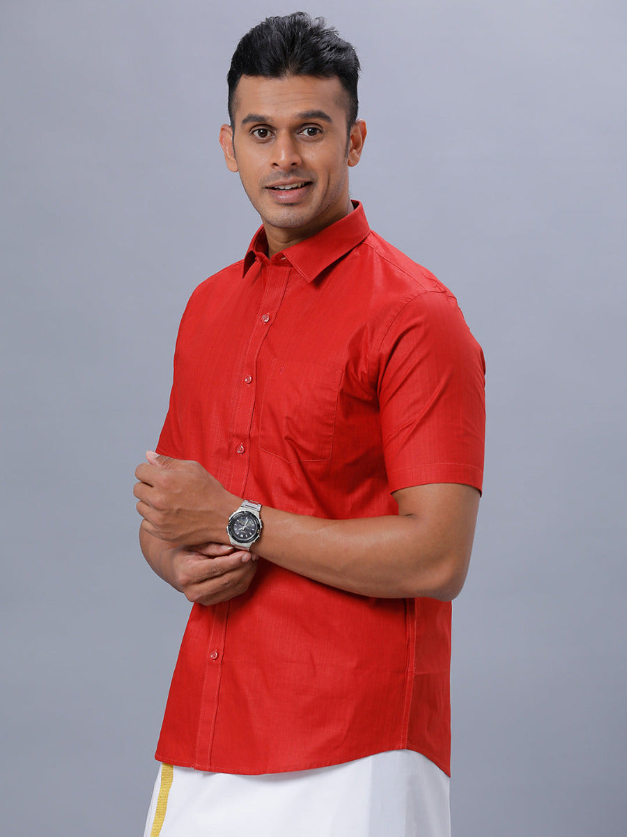 Mens 100% cotton Formal Half Sleeves Red Shirt T37 TM6-Side alternative view