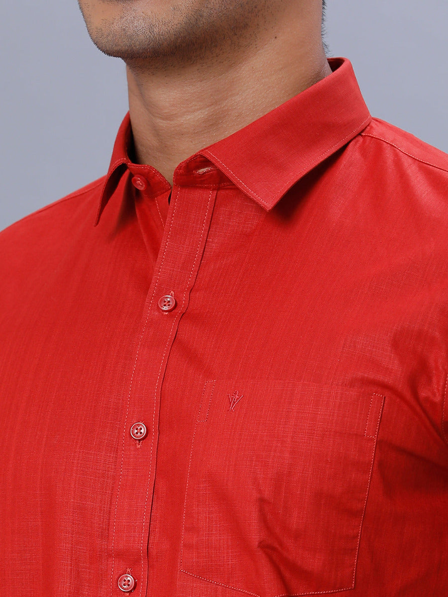 Mens 100% cotton Formal Half Sleeves Red Shirt T37 TM6-Zoom view
