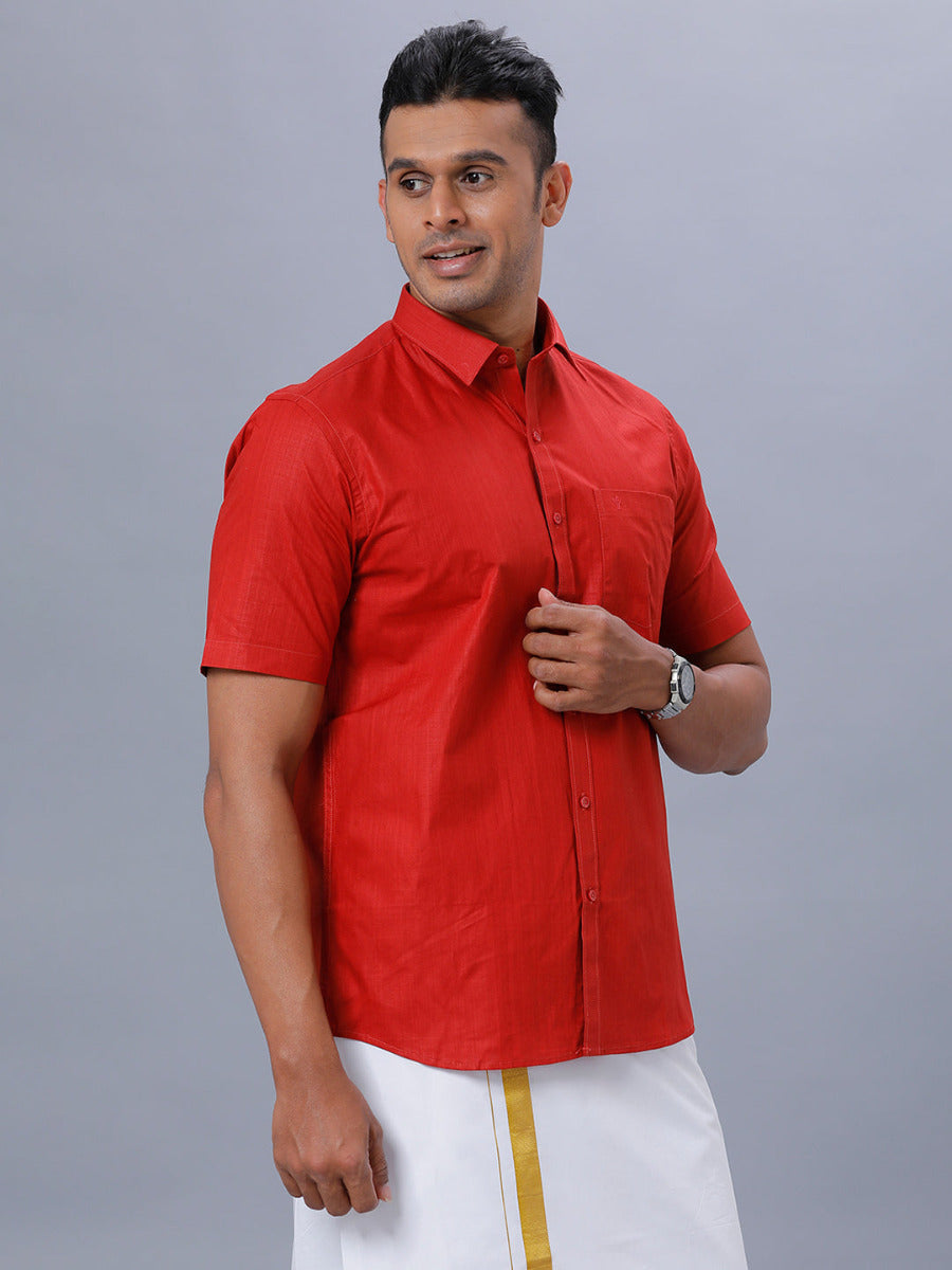 Mens 100% cotton Formal Half Sleeves Red Shirt T37 TM6-Sdie view