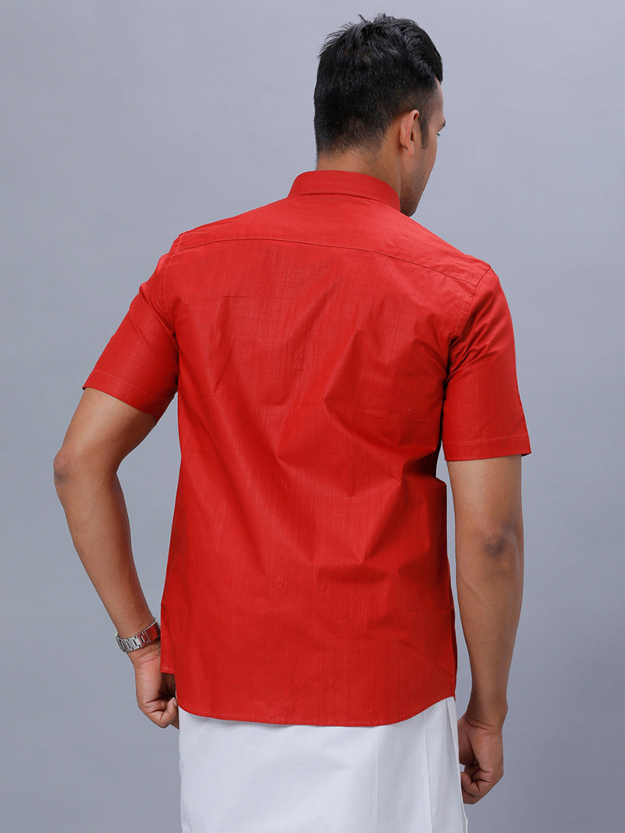 Mens 100% cotton Formal Half Sleeves Red Shirt T37 TM6-Back view