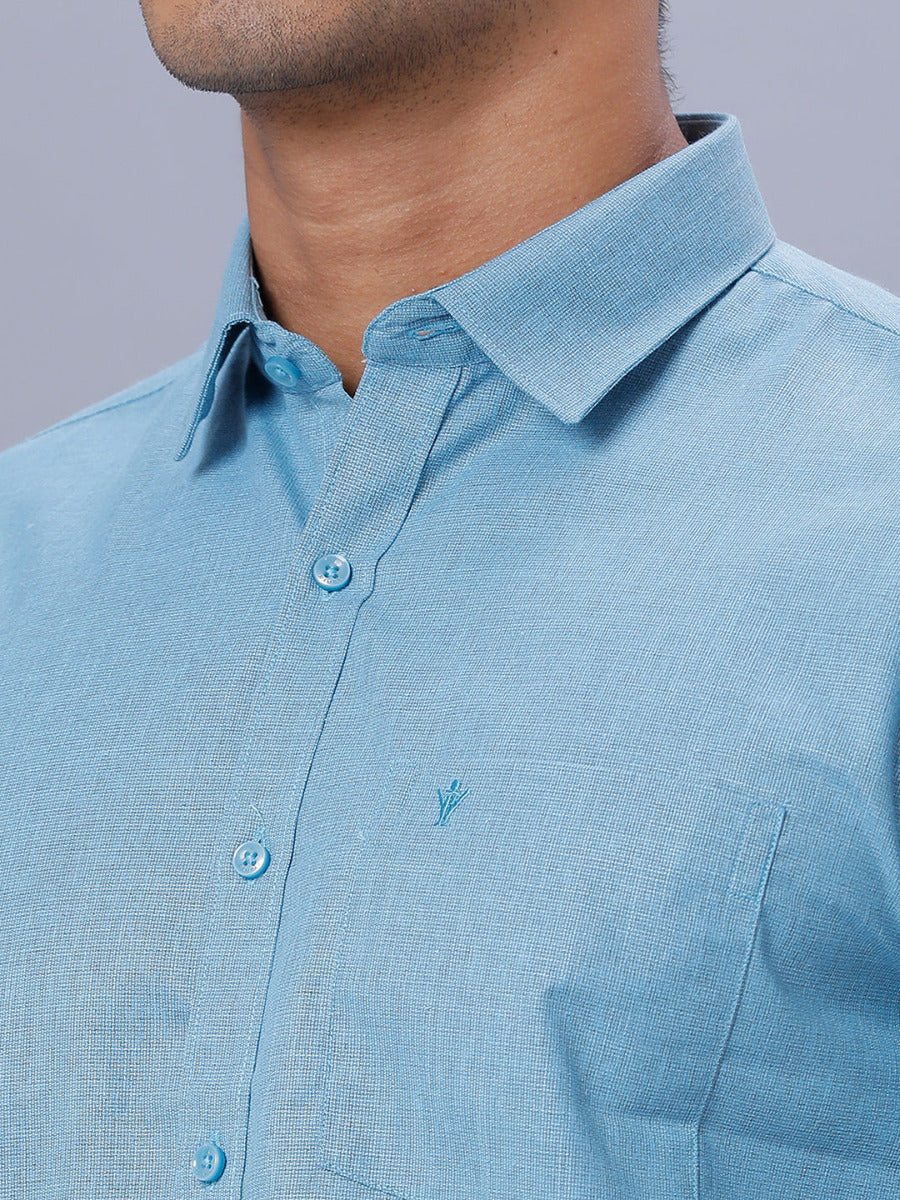 Mens Cotton Formal Half Sleeves Blue Shirt T1 GC14