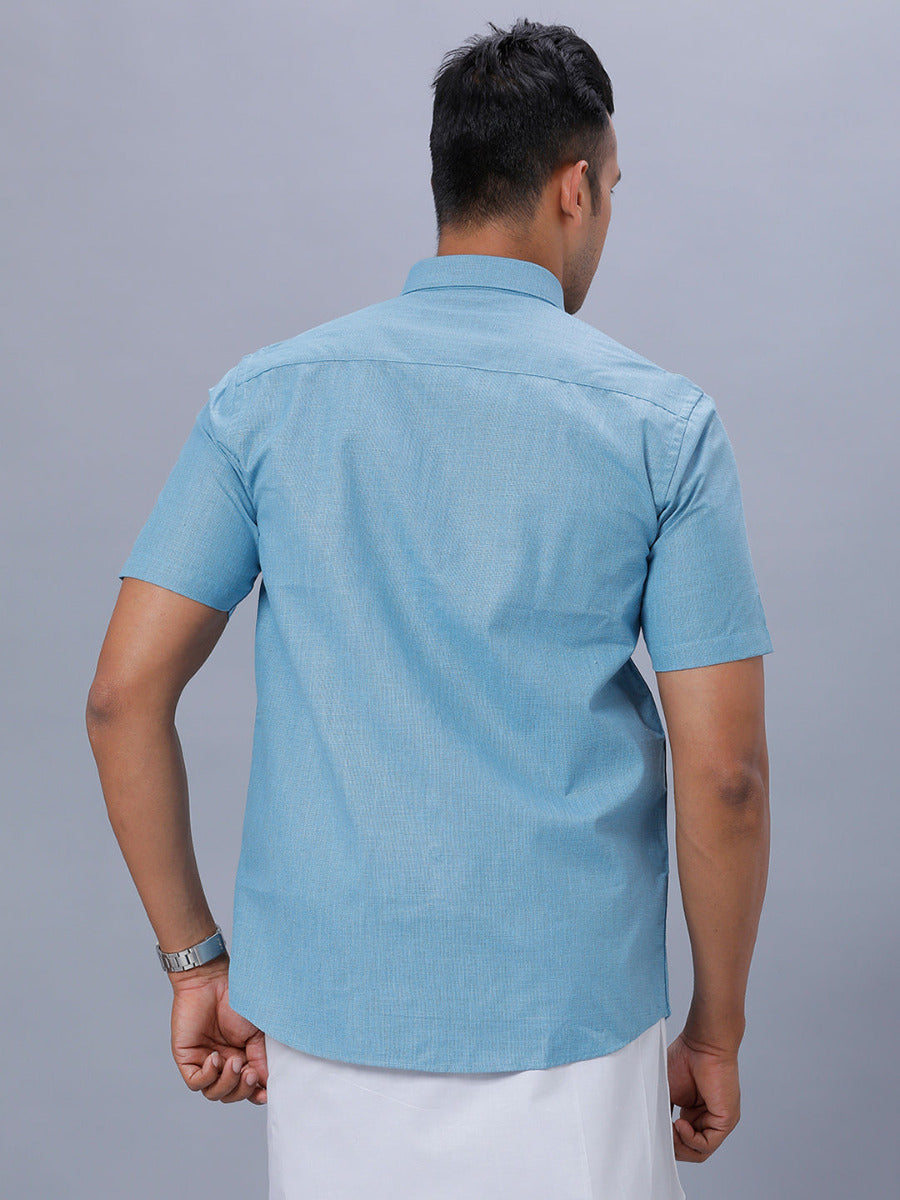 Mens Cotton Formal Half Sleeves Blue Shirt T1 GC14
