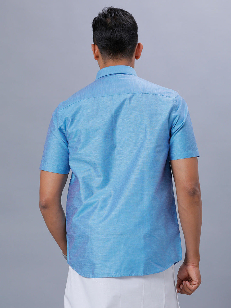 Mens Formal Shirt Half Sleeves Light Cyan T29 TE7-Back view