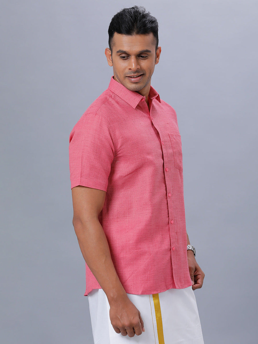 Mens Formal Shirt Half Sleeves Dark Pink T7 CG9