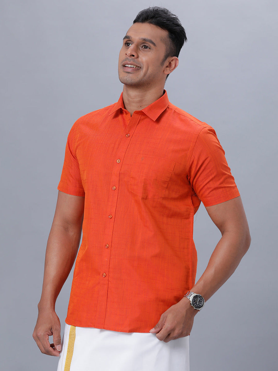 Mens Formal Shirt Half Sleeves Orange T20 CR3-Front view